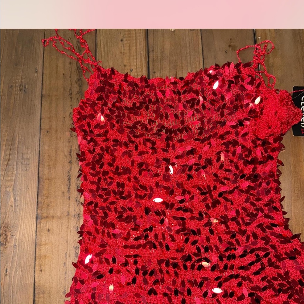 Red Sequin Crochet Dress